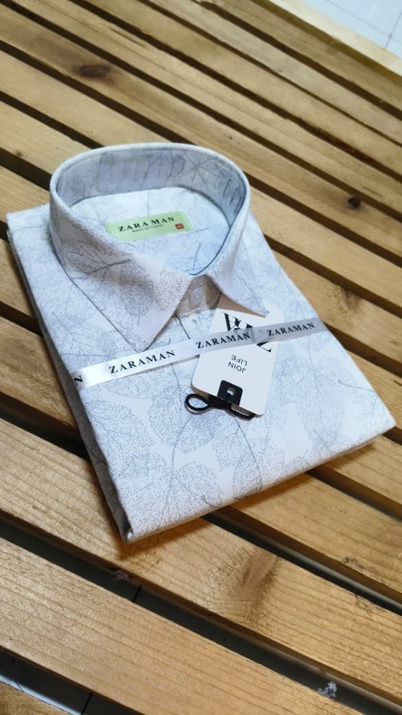 Cotton Elegance Beige Leaf Print Shirt