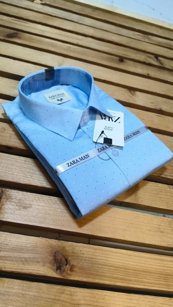 Cotton Elegance Light Blue Dot Shirt