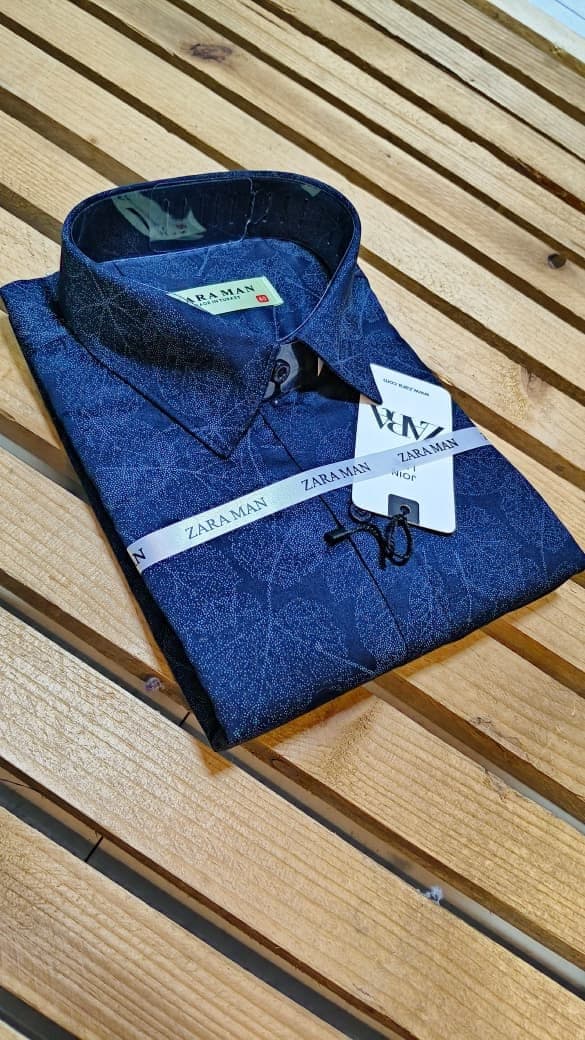 Cotton Elegance Navy Leaf Print Shirt