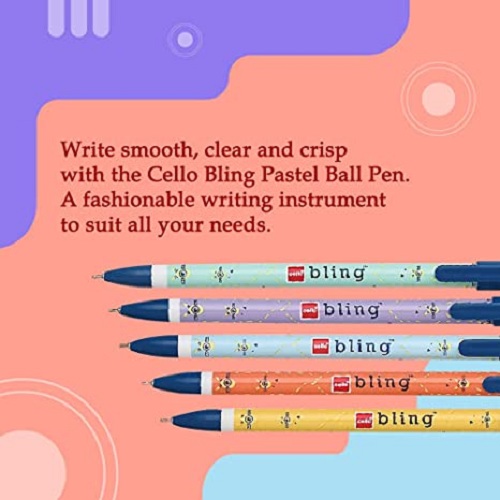 Cello Bling Pastel Ball Pen | Blue Ball Pen | Jar of 25 Units | Best Ball Pens for Smooth Writing | Ball Point Pen Set | Pens for Students | Office Stationery Items