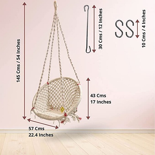 Curio Centre Round Cotton Home Swing & Hammock Chair (135 Cm X 57 Cm X 43 Cm, White)