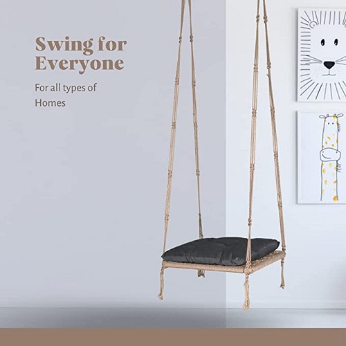 Curio Centre Make in India Rectangle Polyester Rope Hanging Swing for Adults & Kids / Plank Single Seater Swing Ideal for Outdoor & Indoor Use (23x16x58 inch, Brown)