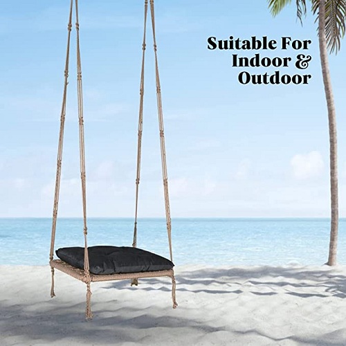 Curio Centre Make in India Rectangle Polyester Rope Hanging Swing for Adults & Kids / Plank Single Seater Swing Ideal for Outdoor & Indoor Use (23x16x58 inch, Brown)