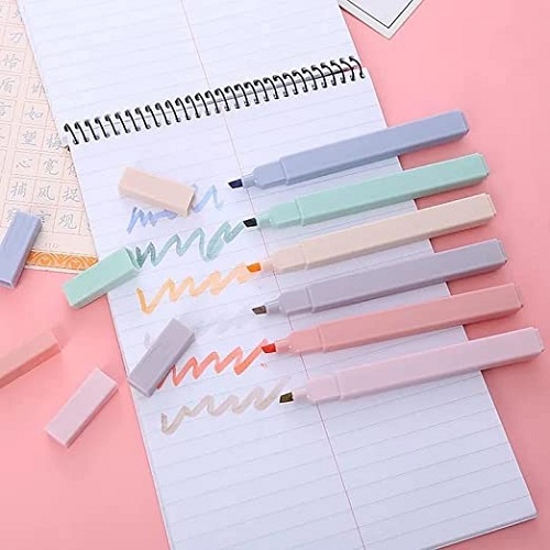 Chic Modern Minimal Patel Tip Highlighters | Set Of 6 Pens | Chisel Tip Fine Grip Marker | Ideal Gifts For Stationery Hoarders & Kids | Party Return Gifts For Girls.