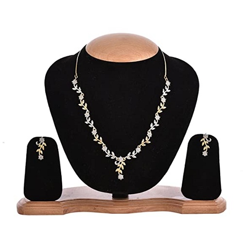 Zeneme Jewellery Set Sparkling CZ Diamond with Leafy Design Necklace Set for Women and Girl