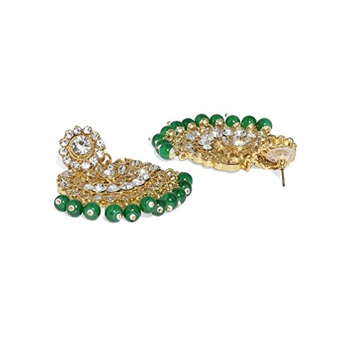 Zaveri Pearls Kundan & Dangling Green Beads Multi Layered Jewellery Set For Women-ZPFK9418