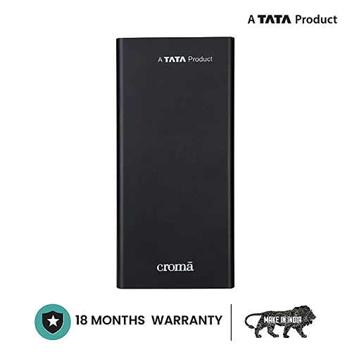 Croma 10W Fast Charge 10000mAh Lithium Polymer Power Bank with Aluminium Casing, Made in India, Micro USB Cable 18 Months Warranty (CRCA0083, Black)