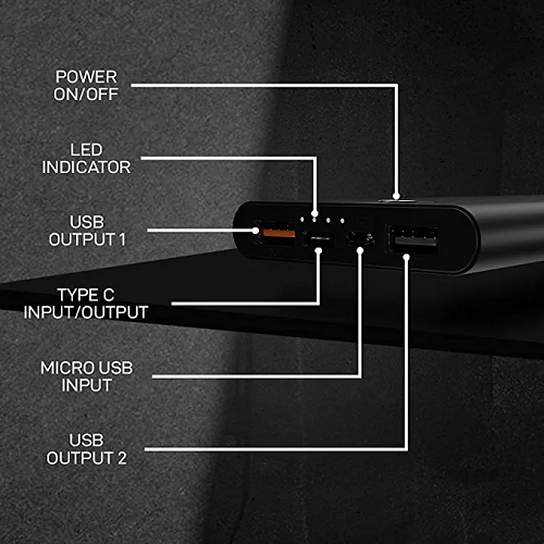 SYSKA Quick Charging 18W P1029J Power Bank with High-Energy Density Polymer Cell with Triple Output Port (Dynamic Black)