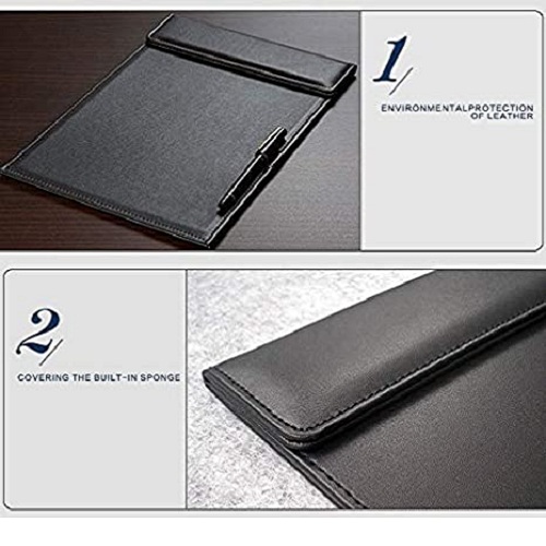 NJ Ultra Smooth PU Leather Clipboard, Business Meeting Magnetic Writing Pad with Pen Holder (Black)