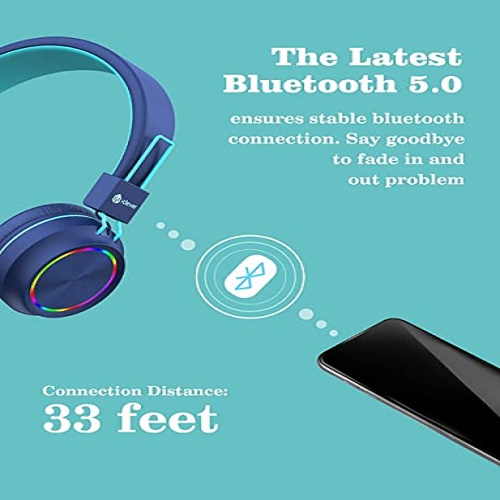 iClever Bluetooth Headphones with Mic, Kids Wireless Headphones for Boys, Children Headset On Ear for School/Tablet/PC, 25H Playtime, Stereo Sound, Bluetooth 5.0, Foldable, Blue