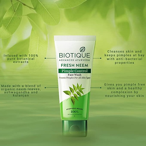 Biotique Fresh Neem Pimple Control Face Wash Prevents Pimples For All Skin Types, 150ml