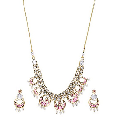 Zaveri Pearls Gold Tone Kundan & Pearls Mesmerising Traditional Necklace Set For Women-ZPFK7839