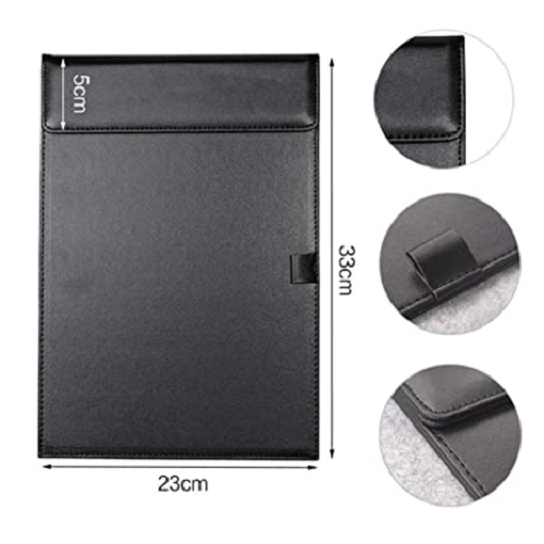 NJ Ultra Smooth PU Leather Clipboard, Business Meeting Magnetic Writing Pad with Pen Holder (Black)