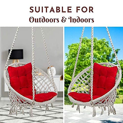 Curio Centre Make in India Cotton Round Swing for Adults with L Shape Cushion & Spring Kit/Hammock Swing for Kids & Adults/Swing for Balcony/Swing Chair Home-Accessories Included (145x57x43 cm, White)