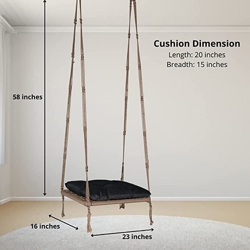 Curio Centre Make in India Rectangle Polyester Rope Hanging Swing for Adults & Kids / Plank Single Seater Swing Ideal for Outdoor & Indoor Use (23x16x58 inch, Brown)