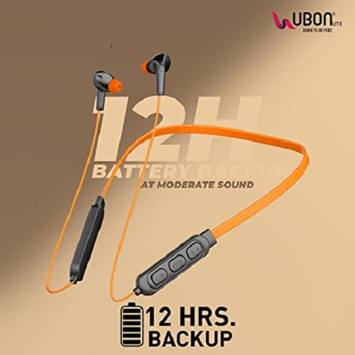 UBON Bluetooth Headphones Earphones 5.0 Wireless Headphones with Hi-Fi Stereo Sound, 12Hrs Playtime, Lightweight Ergonomic Neckband, Water-Resistant Magnetic Earbuds, Voice Assistant & Mic (Orange)